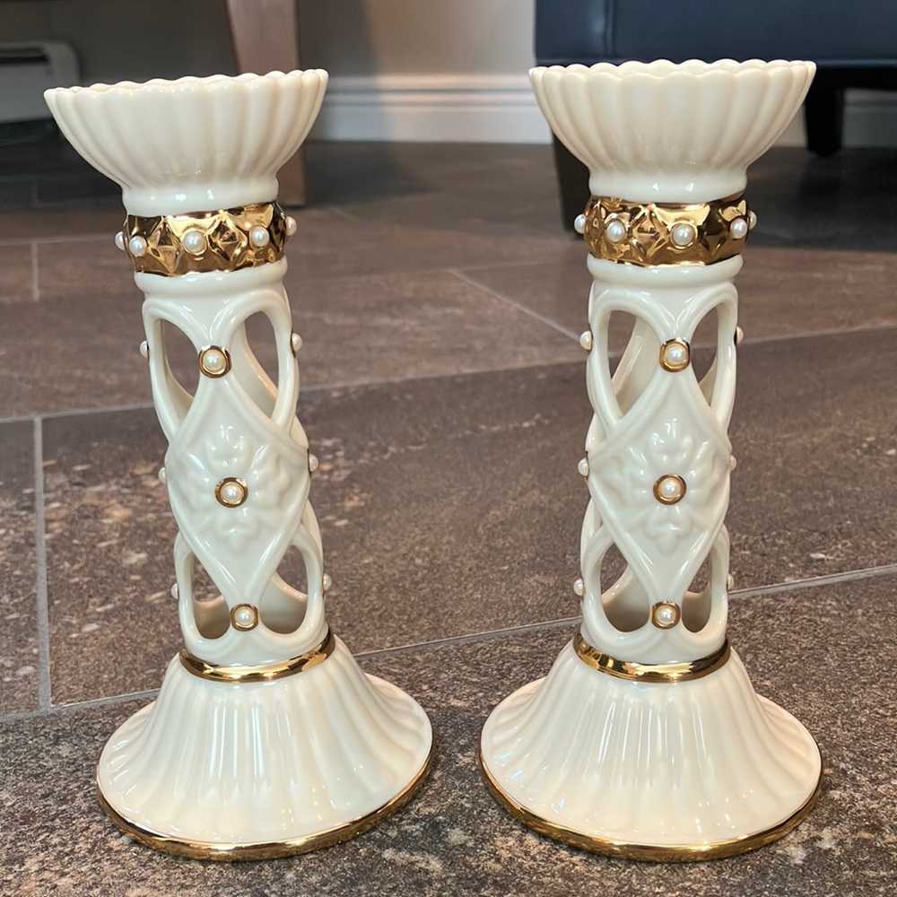 Lenox Florentine and Pearl Candlestick Set